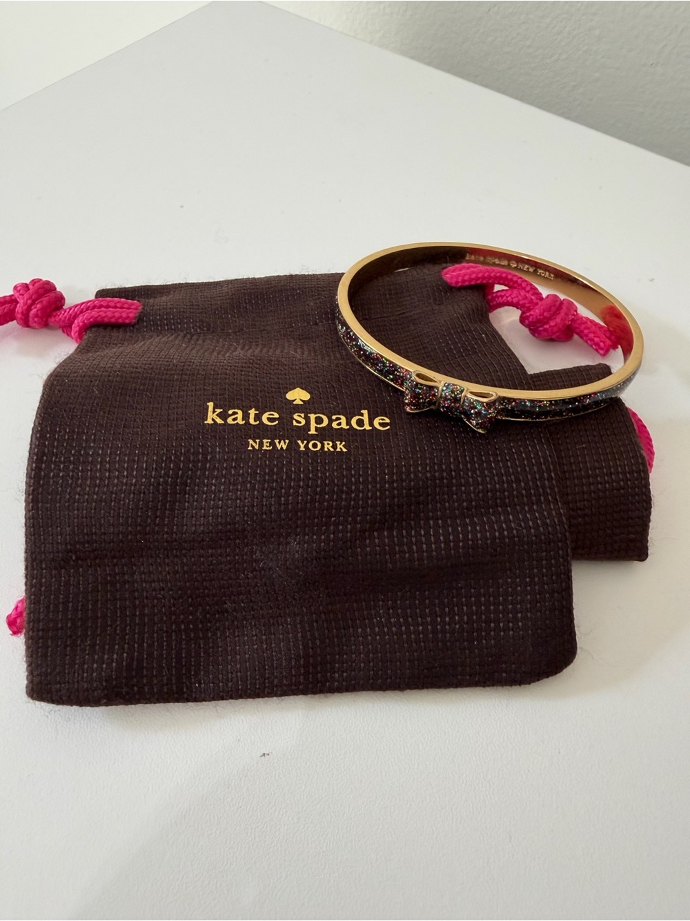 kate spade Gold black glittery Bow Bangle Bracelet